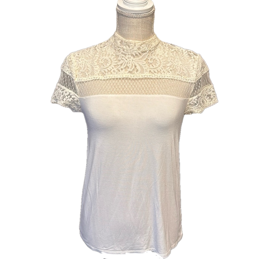 Express Short Sleeve Sheer Lace Top Size S